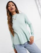 Vero Moda Peplum Sweater With High Neck In Mint Green-blues