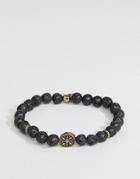 Icon Brand Black Lava Beaded Bracelet With Burnished Gold Finish Exclusive To Asos - Gold