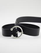 Asos Design Slim Belt In Black Faux Leather With Ear Bar Buckle Detail In Silver