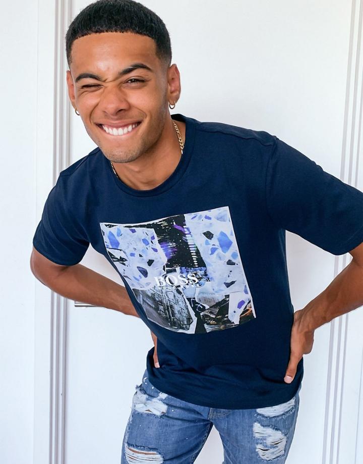 Boss Tomio 5 Large Print T-shirt In Navy