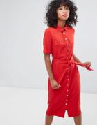 Liquorish Midi Shirt Dress - Red