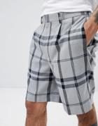 Asos Design Oversized Shorts In Light Gray Oversized Check - Gray
