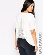 Asos Curve Crepe Top With Split Back And Lace Insert - Cream $26.00