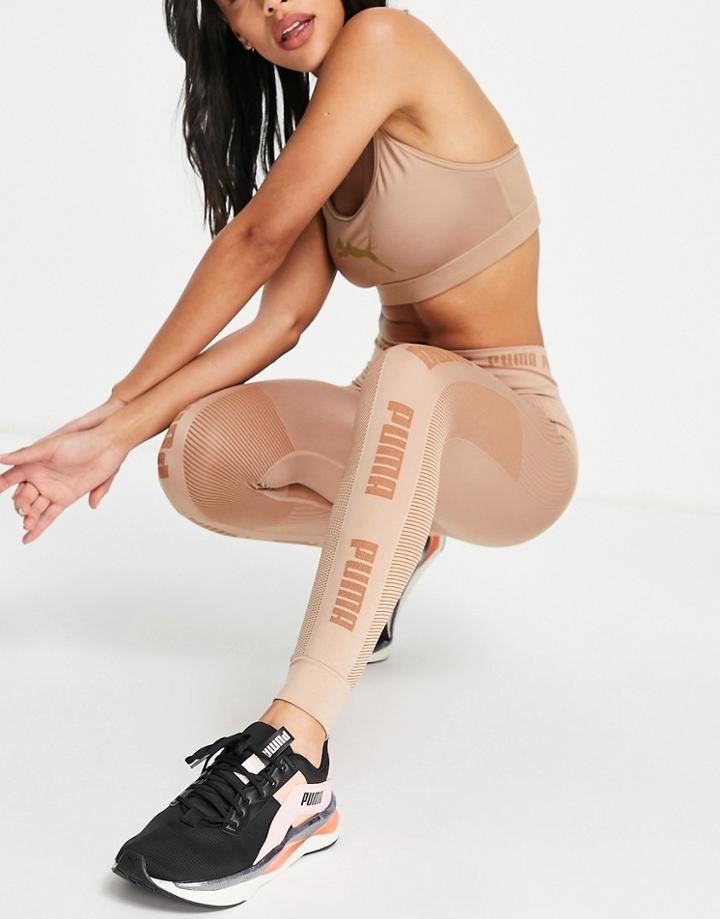 Puma Training Evoknit Seamless Leggings In Mocha-brown
