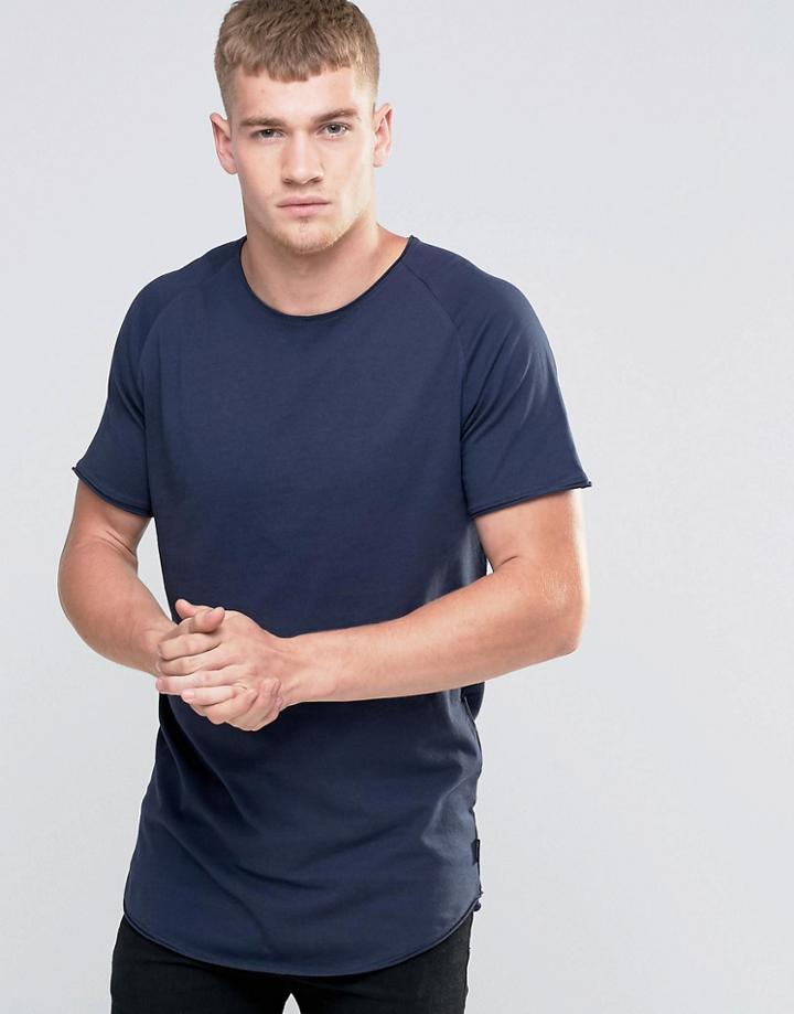 Jack & Jones Longline T-shirt With Raw Edge - Navy
