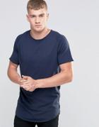 Jack & Jones Longline T-shirt With Raw Edge - Navy