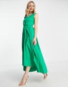 Closet London Pleated High Low Midaxi Dress In Green