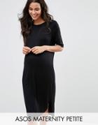 Asos Maternity Petite Curved Hem Dress With Half Sleeve - Black
