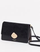Luella Grey Leather Cross Body Bag In Black With Contrast Suede Front Flap And Molten Gold Buckle