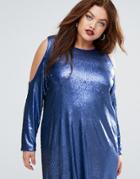 Boohoo Plus Cold Shoulder Sequin Shift Dress - Blue