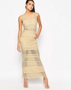 Wow Couture Bandage Dress With Mesh Inserts - Sand