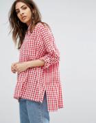Daisy Street Relaxed Shirt In Gingham - Red