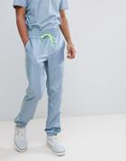 Asos Design Two-piece Slim Woven Sweatpants With Elasticated Waist In Gray Check With Neon Piping