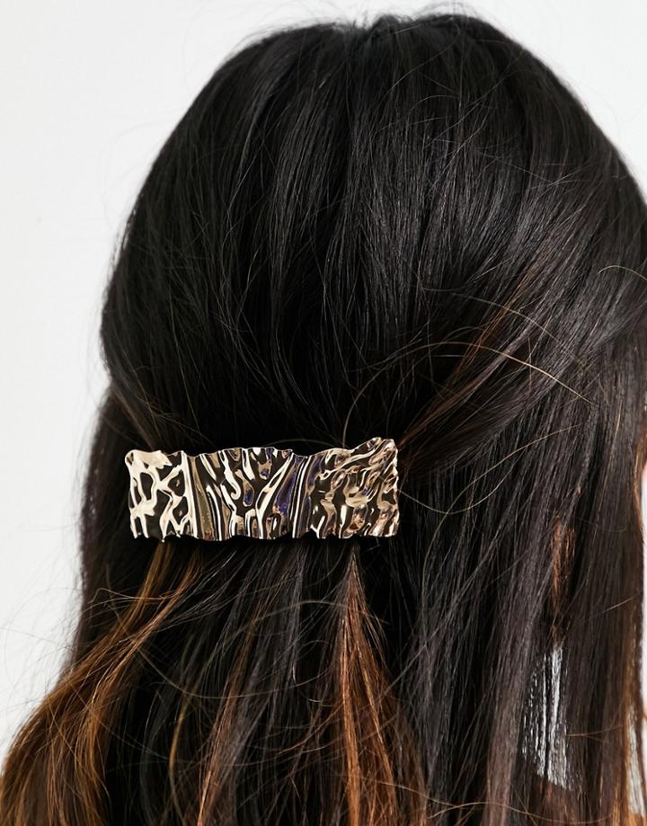 Asos Design Barette Hair Clip In Hammered Gold