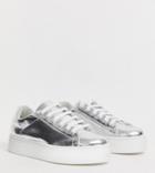 Asos Design Wide Fit Day Light Chunky Flatform Lace Up Sneakers In Silver