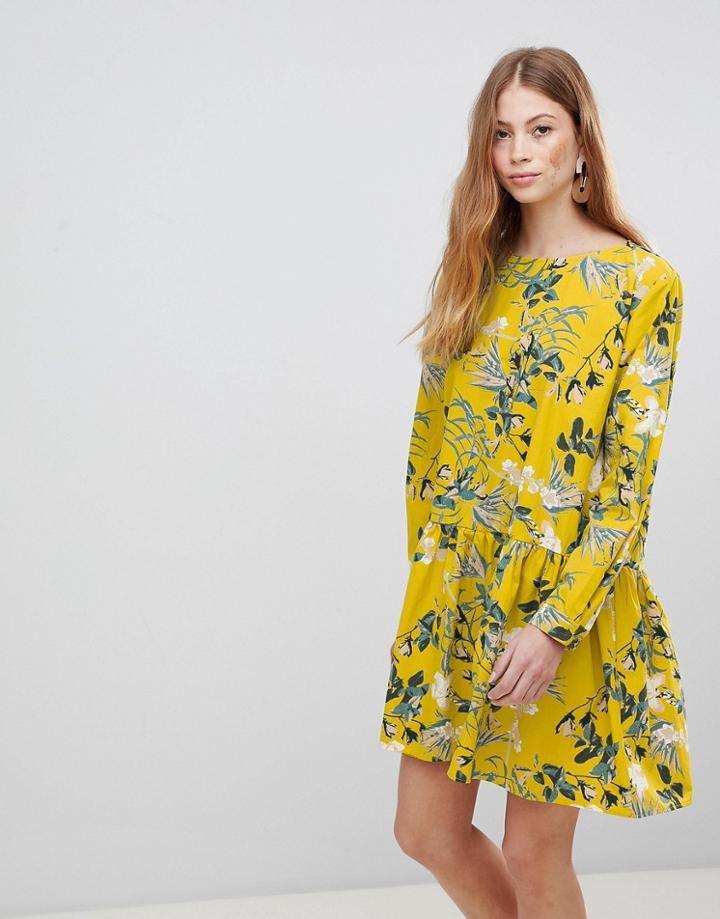 Vila Floral Smock Dress - Gold