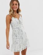 Parisian Tiered Mini Dress In Ditsy Floral - White
