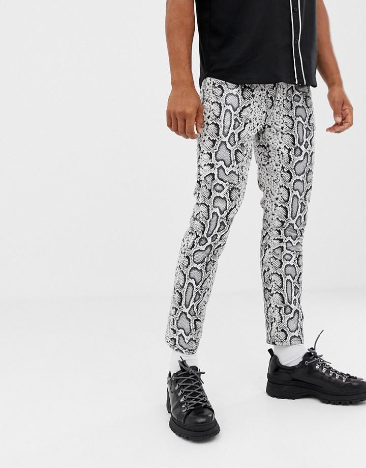 Asos Design Skinny Jeans In Leather Look Snake Skin - Brown