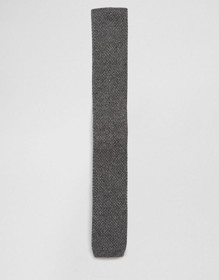 Asos Knitted Tie In Gray Marl - Gray