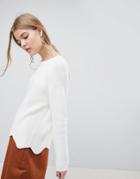Selected Velva Scalloped Hem Wool Blend Sweater - White