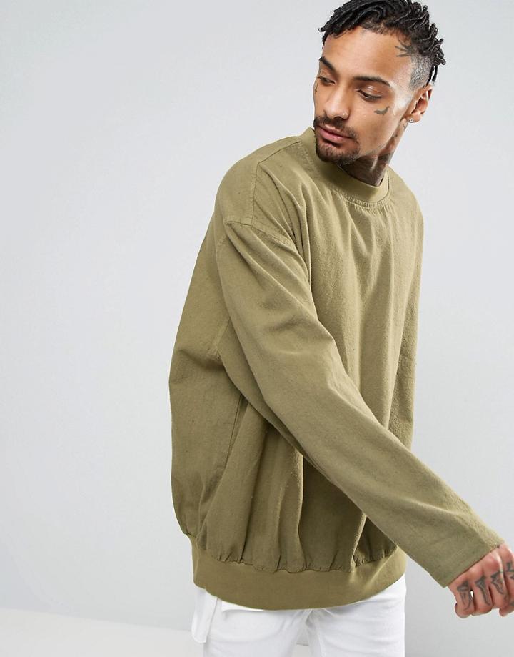Asos Oversized Over The Head Shirt In Khaki - Green
