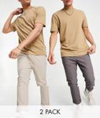 Asos Design 2-pack Skinny Chinos In Charcoal And Beige - Save-multi