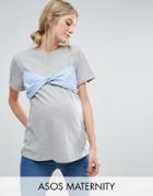 Asos Maternity T-shirt With Contrast Stripe Bra - Gray