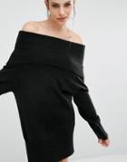 Kendall + Kylie Fuzzy Knit Tunic Dress - Black