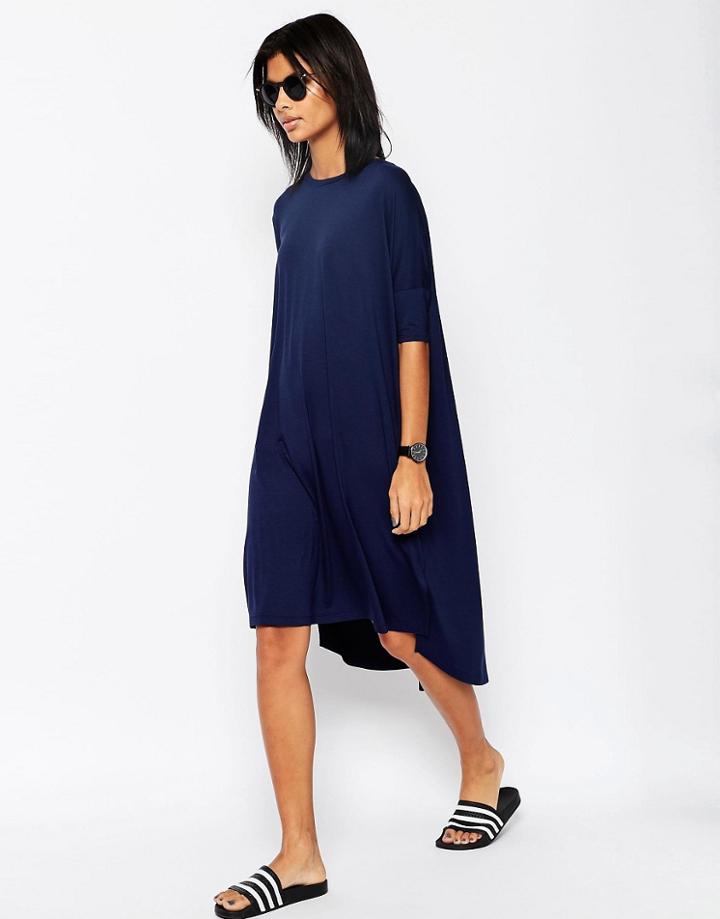 Asos Oversize T-shirt Dress With Curved Hem - Navy