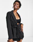 Heartbreak Mix And Match Tie Waist Blazer In Black Pinstripe - Part Of A Set-multi