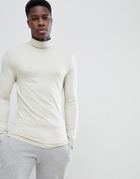 Asos Design Muscle Fit Long Sleeve T-shirt With Roll Neck - Beige