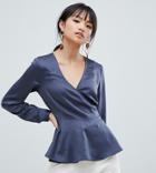 Vero Moda Petite Peplum Wrap Top - Blue