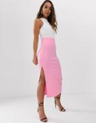 Asos Design Midi Skirt With Side Split - Multi