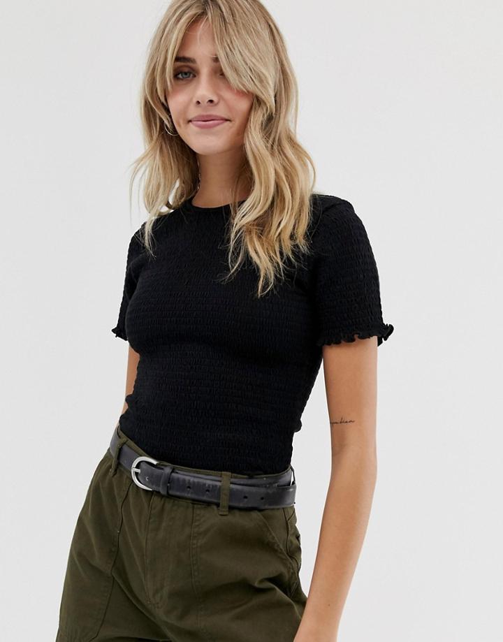 Asos Design Shirred Fitted T-shirt With Short Sleeve-black