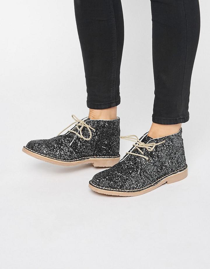 Park Lane Glitter Desert Boots - Gray Glitter