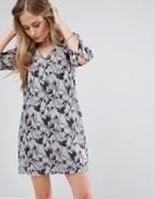Bellfield Passi Tie Front Printed Shift Dress - Gray