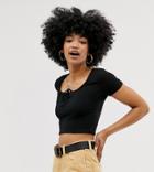 Monki Cropped Top With Tie Detail In Black - Black