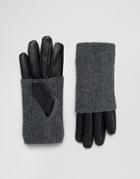 Pieces Leather Gloves With Jersey Hand Warmer - Black