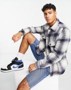 River Island Long Sleeve Plaid Shirt In Ecru-neutral