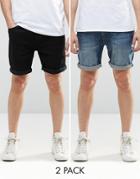 Asos 2 Pack Denim Shorts In Slim Fit Save 23% - Black