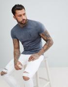 Religion Longline T-shirt With Curved Hem In Acid Wash - Gray