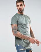 Dead Vintage Faux Suede T-shirt With Curved Hem - Green