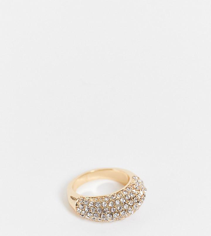 Asos Design Curve Domed Ring With Clear Crystals In Gold Tone