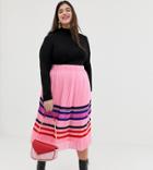 Junarose Stripe Pleated Midi Skirt - Pink