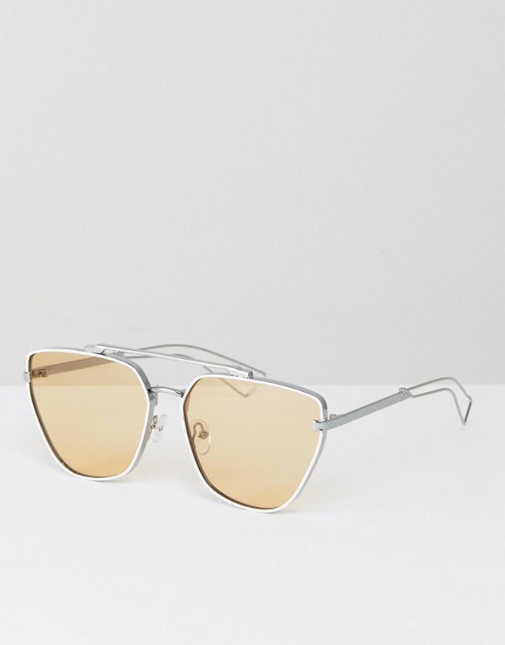 Asos Cat Eye In White Frame With Pale Brown Colored Lens - Multi