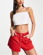 River Island Flare Denim Shorts In Bright Red - Part Of A Set