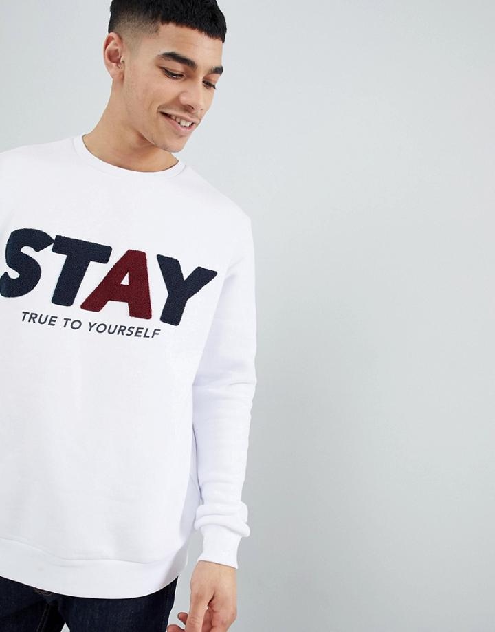 Bershka Slogan Sweatshirt In White - White