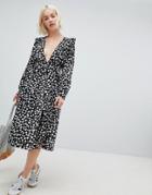 Glamorous Long Sleeve Midi Dress With Flutter Sleeves In Smudge Polka Dot