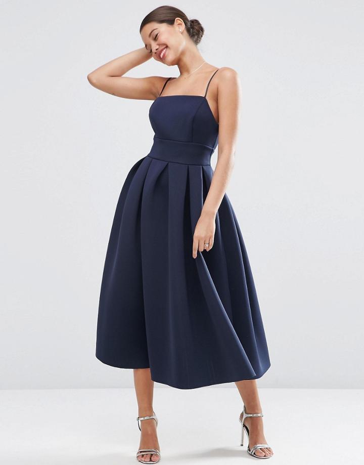 Asos Wedding Strappy Pini Scuba Prom Midi Dress - Navy