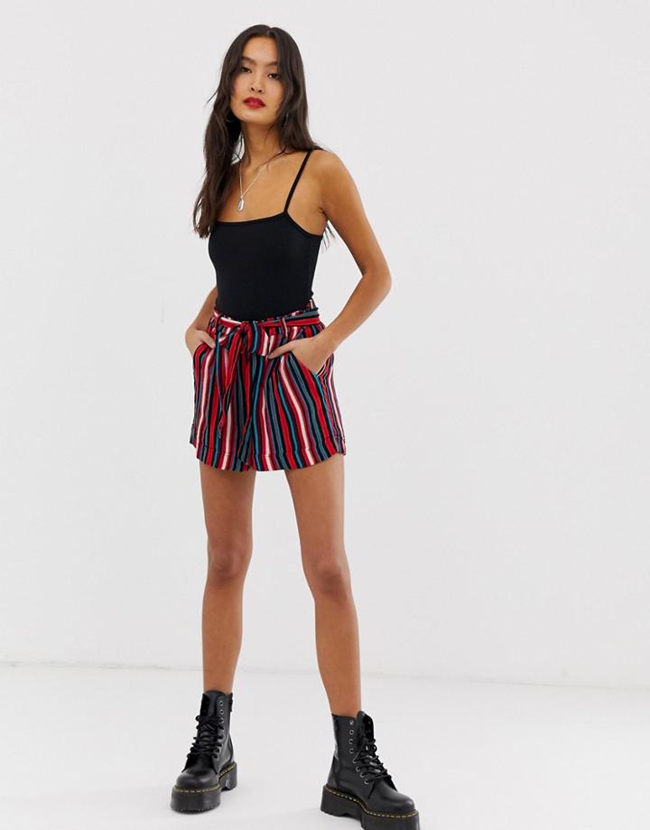 Noisy May Bright Stripe Tie Waist Short-multi